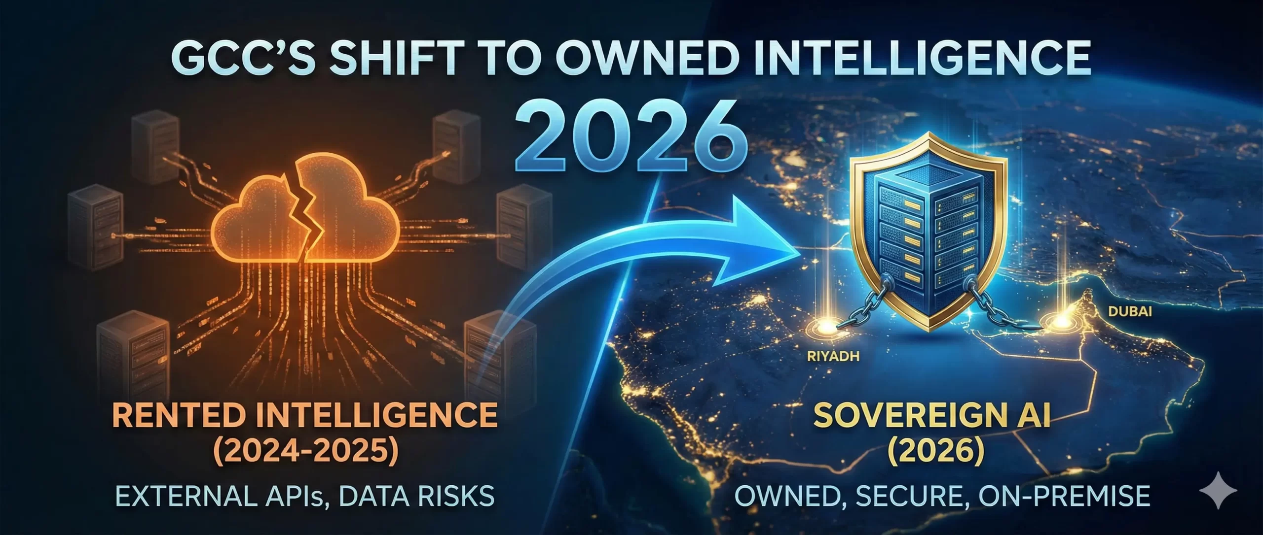 Futuristic Sovereign AI Infrastructure Dubai map with secure server nodes